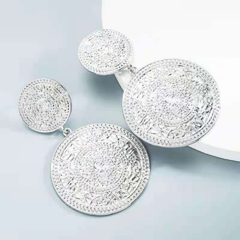 Silver Tone Earrings Alloy Double Circle  Earrings